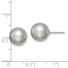 Sterling Silver Rhodium-plated 10-11mm Grey Round Freshwater Cultured Pearl Post Earring