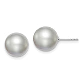 Sterling Silver Rhodium-plated 10-11mm Grey Round Freshwater Cultured Pearl Post Earring