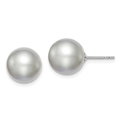 Sterling Silver Rhodium-plated 10-11mm Grey Round Freshwater Cultured Pearl Post Earring