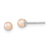 Sterling Silver Rhodium-plated 3-4mm Pink Round Freshwater Cultured Pearl Post Earrings