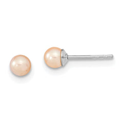 Sterling Silver Rhodium-plated 3-4mm Pink Round Freshwater Cultured Pearl Post Earrings