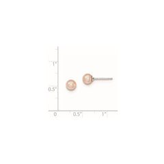 Sterling Silver Rhodium-plated 5-6mm Pink Round Freshwater Cultured Pearl Post Earrings
