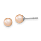 Sterling Silver Rhodium-plated 5-6mm Pink Round Freshwater Cultured Pearl Post Earrings