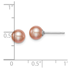 Sterling Silver Rhodium-plated 6-7mm Pink Round Freshwater Cultured Pearl Post Earrings