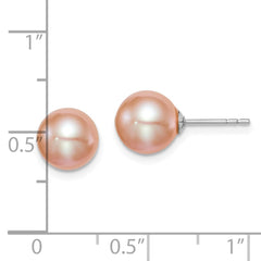 Sterling Silver Rhodium-plated 8-9mm Pink Round Freshwater Cultured Pearl Post Earrings