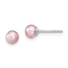Sterling Silver Rhodium-plated 4-5mm Purple Round Freshwater Cultured Pearl Post Earrings
