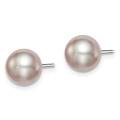 Sterling Silver Rhodium-plated 7-8mm Purple Round Freshwater Cultured Pearl Post Earring
