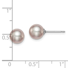 Sterling Silver Rhodium-plated 7-8mm Purple Round Freshwater Cultured Pearl Post Earring