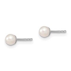 Sterling Silver Rhodium-plated 3-4mm White Round Freshwater Cultured Pearl Post Earrings