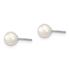 Sterling Silver Rhodium-plated 5-6mm White Round Freshwater Cultured Pearl Post Earrings