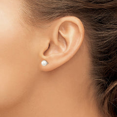 Sterling Silver Rhodium-plated 5-6mm White Round Freshwater Cultured Pearl Post Earrings