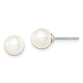 Sterling Silver Rhodium-plated 7-8mm White Round Freshwater Cultured Pearl Post Earrings