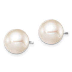 Sterling Silver Rhodium-plated 9-10mm White Round Freshwater Cultured Pearl Post Earring