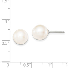 Sterling Silver Rhodium-plated 9-10mm White Round Freshwater Cultured Pearl Post Earring