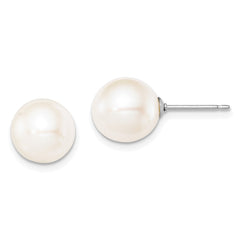 Sterling Silver Rhodium-plated 9-10mm White Round Freshwater Cultured Pearl Post Earring