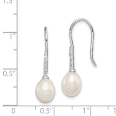 Sterling Silver Rhodium-plated 7-8mm White Teardrop Freshwater Cultured Pearl and CZ Dangle Earrings - 3