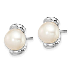 Sterling Silver Rhodium-plated 8-9mm White Button Freshwater Cultured Pearl Post Earrings - 3