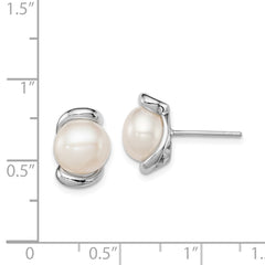 Sterling Silver Rhodium-plated 8-9mm White Button Freshwater Cultured Pearl Post Earrings - 3