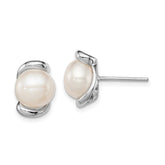 Sterling Silver Rhodium-plated 8-9mm White Button Freshwater Cultured Pearl Post Earrings - 3