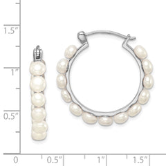 Sterling Silver Rhodium-plated 4-5mm White Button Freshwater Cultured Pearl Hoop Earrings