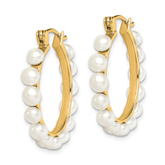 Sterling Silver Gold-plated 4-5mm White Button Freshwater Cultured Pearl Hoop Earrings