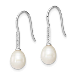 Sterling Silver Rhodium-plated 7-8mm White Teardrop Freshwater Cultured Pearl and CZ Dangle Earrings - 4