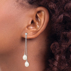 Sterling Silver Rhodium-plated 7-8mm White Rice Freshwater Cultured Pearl Post Dangle Earrings - 5