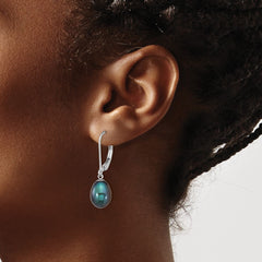 Sterling Silver Rhodium-plated 7-8mm Black Teardrop Freshwater Cultured Pearl Leverback Dangle Earrings