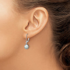 Sterling Silver Rhodium-plated 7-8mm Grey Teardrop Freshwater Cultured Pearl Leverback Dangle Earrings