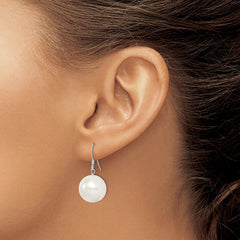 Sterling Silver Rhodium-plated 14-15mm White Round Shell Pearl Dangle Earrings