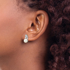 Sterling Silver Rhodium-plated 6-7mm White Button Freshwater Cultured Pearl and CZ Post Earrings - 2