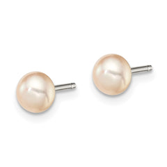 Sterling Silver Rhodium-plated 4-5mm Pink Button Freshwater Cultured Pearl Post Earrings