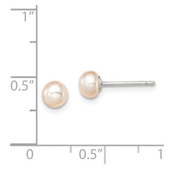 Sterling Silver Rhodium-plated 4-5mm Pink Button Freshwater Cultured Pearl Post Earrings