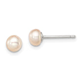 Sterling Silver Rhodium-plated 4-5mm Pink Button Freshwater Cultured Pearl Post Earrings