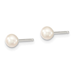 Sterling Silver Rhodium-plated 4-5mm White Button Freshwater Cultured Pearl Post Earrings