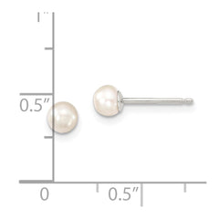 Sterling Silver Rhodium-plated 4-5mm White Button Freshwater Cultured Pearl Post Earrings