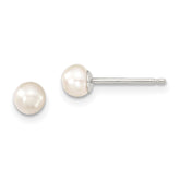 Sterling Silver Rhodium-plated 4-5mm White Button Freshwater Cultured Pearl Post Earrings