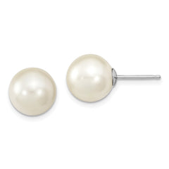 Sterling Silver Rhodium-plated 10-11mm Black, White and Pink Round Imitation Shell Pearl Set of 3 Post Earrings