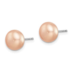 Sterling Silver Rhodium-plated 8-9mm Pink, White, Purple, Grey and Black Button Freshwater Cultured Pearl Set of 5 Post Earrings