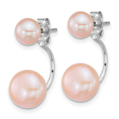 Sterling Silver Rhodium-plated 5-6mm and 8-9mm Pink Button Freshwater Cultured Pearl Front and Back Post Dangle Earrings