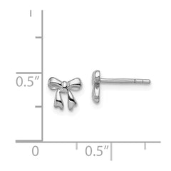 Sterling Silver Rhodium-plated Polished Bow Children's Post Earrings