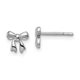 Sterling Silver Rhodium-plated Polished Bow Children's Post Earrings