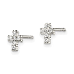 Sterling Silver Rhodium-plated Polished CZ Cross Post Earrings - 6