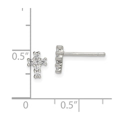 Sterling Silver Rhodium-plated Polished CZ Cross Post Earrings - 6