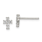 Sterling Silver Rhodium-plated Polished CZ Cross Post Earrings - 6