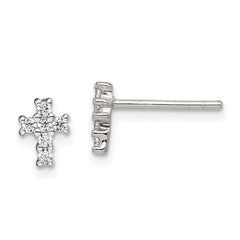 Sterling Silver Rhodium-plated Polished CZ Cross Post Earrings - 6