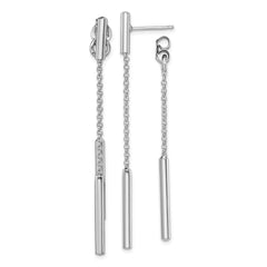 Sterling Silver RH-plated Bar & Chain Front/Back Post Dangle Earrings