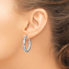 Sterling Silver Rhodium-plated 4mm Twisted Hoop Earrings - 2