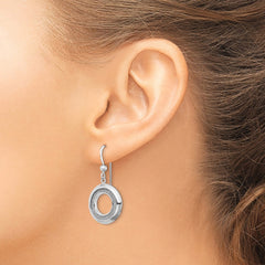 Sterling Silver RH-plated Enamel Glitter Fabric Circle Dangle Earrings