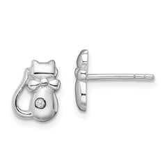 Sterling Silver Rhodium-plated CZ Cat Post Earrings - 2